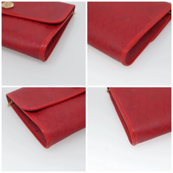 Christian Dior Honeycomb Canvas Chain Shoulder Bag PVC Red Gold Auth MX492 - Picture 14 of 16